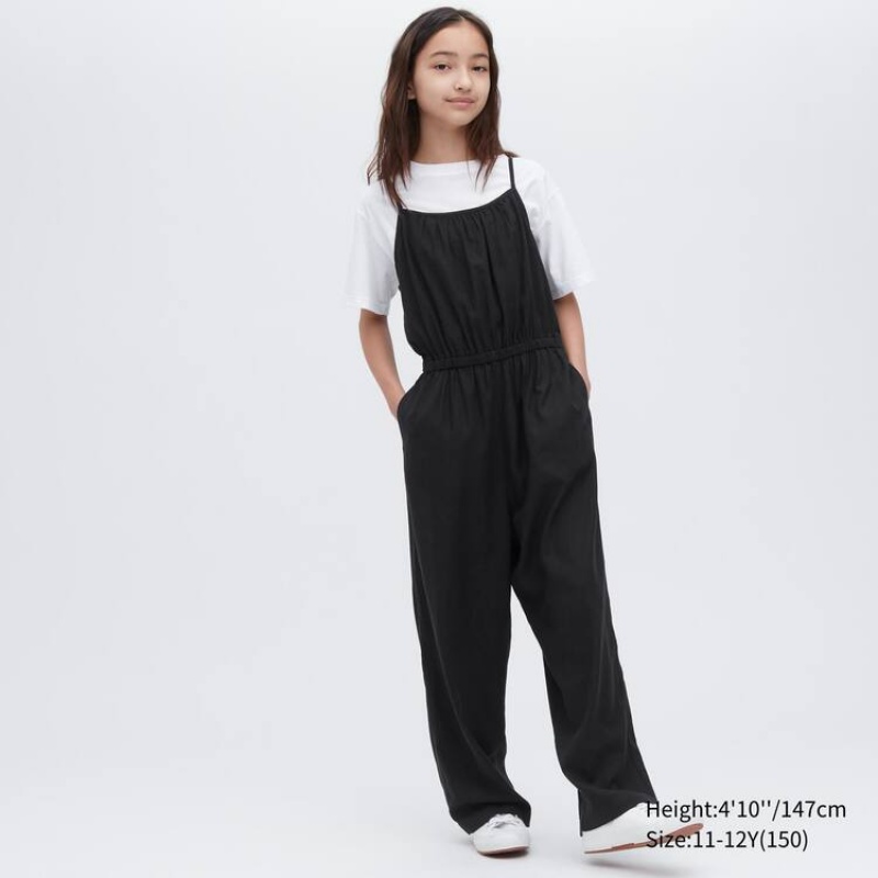 Uniqlo Linen Blend Kids\' Jumpsuit Black | QDLYAG529