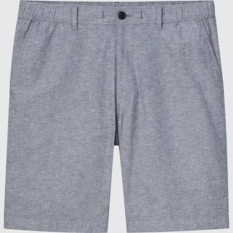 Uniqlo Linen Blend Men\'s Shorts Blue | CTKVAD324