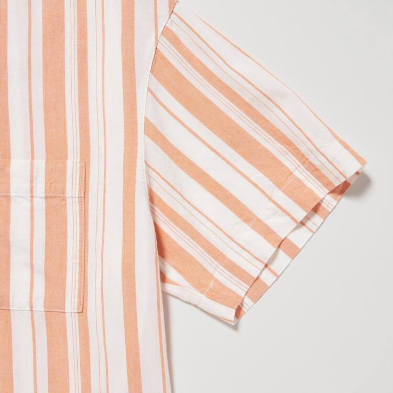 Uniqlo Linen Blend Short Sleeved Set Women's Loungewear Orange | WJFKAT159