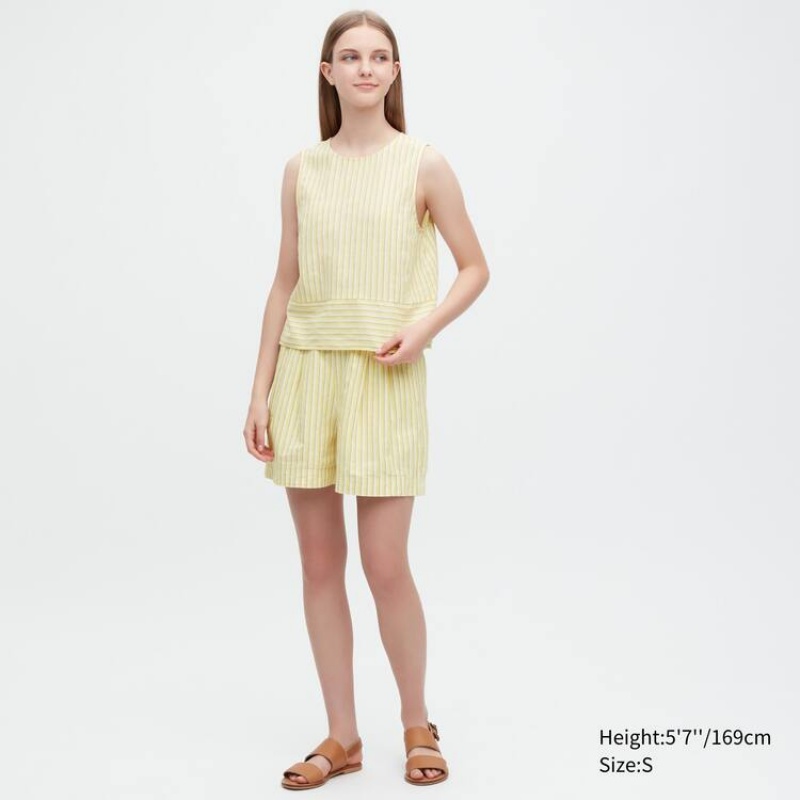 Uniqlo Linen Blend Sleeveless Women's Blouse Yellow | WXRGUA605