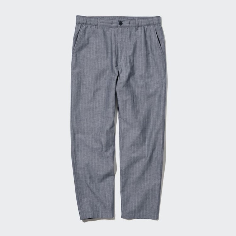 Uniqlo Linen Blend Striped Relaxed Fit Men's Trousers Blue | QKHDFI946