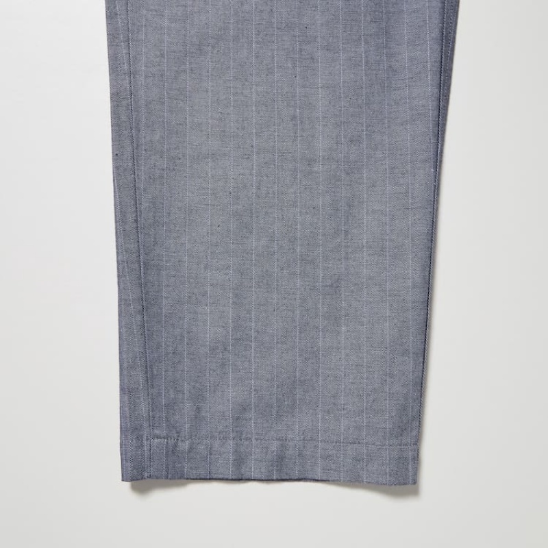 Uniqlo Linen Blend Striped Relaxed Fit Men's Trousers Blue | QKHDFI946