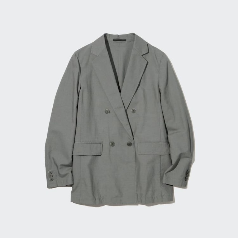 Uniqlo Linen Blend Women's Jackets Olive | FGEBUC132