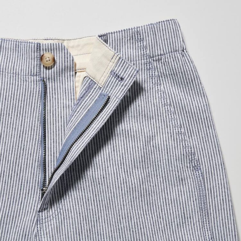 Uniqlo Linen Cotton Blend Striped Tapered Women's Trousers Blue | TFCVDO596