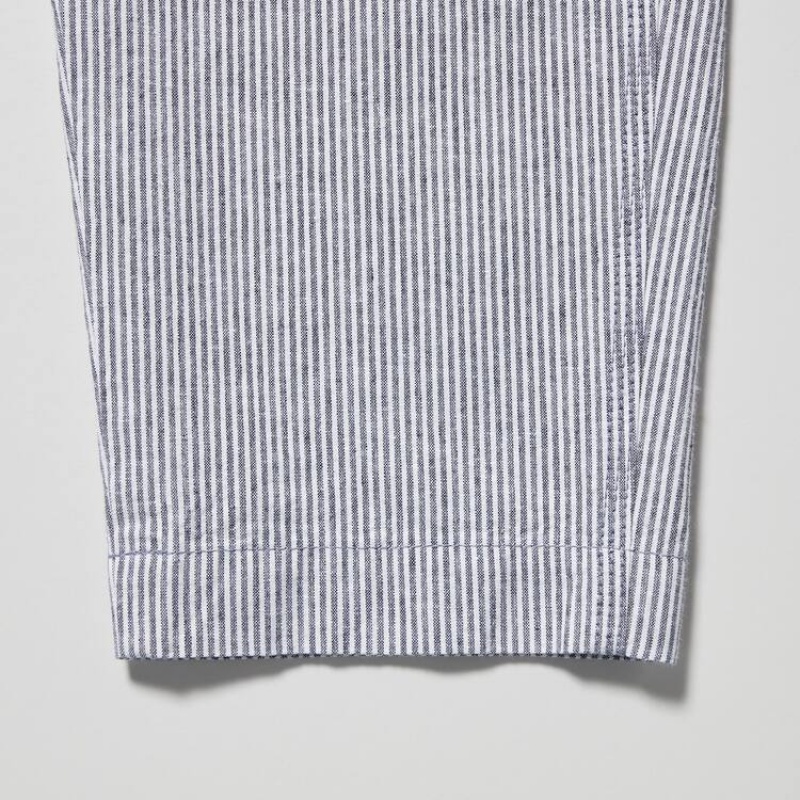 Uniqlo Linen Cotton Blend Striped Tapered Women's Trousers Blue | TFCVDO596