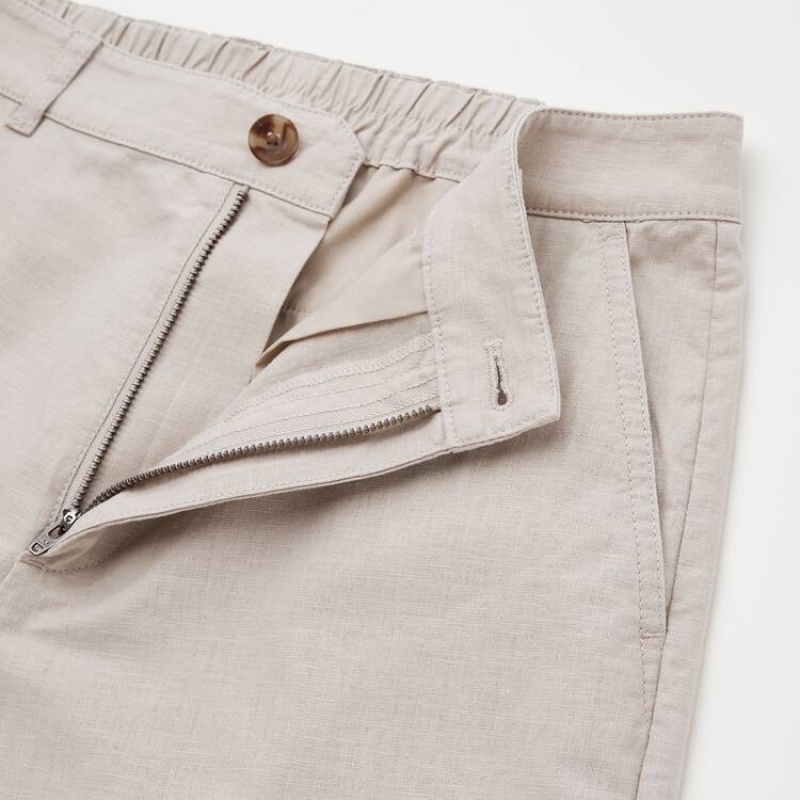 Uniqlo Linen Cotton Blend Tapered (2021 Season) Women's Trousers Beige | KDOAZM589