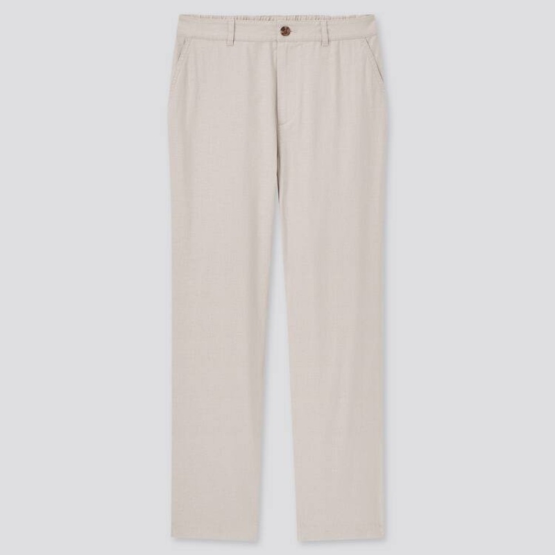 Uniqlo Linen Cotton Blend Tapered (2021 Season) Women\'s Trousers Beige | KDOAZM589