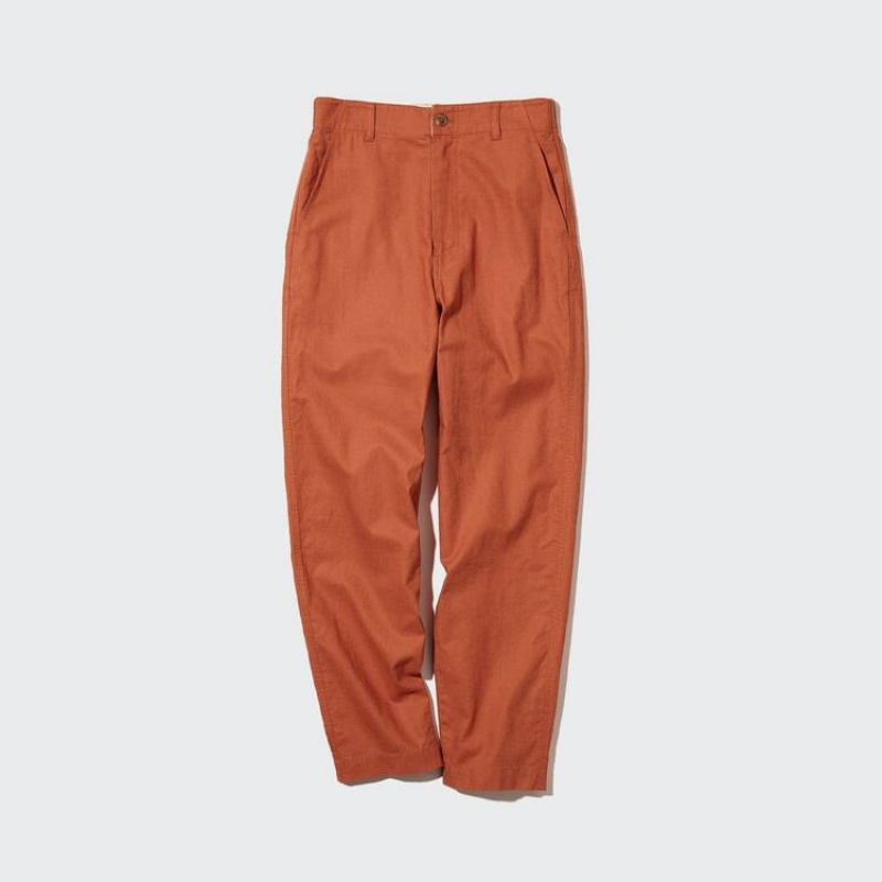 Uniqlo Linen Cotton Blend Tapered Women\'s Trousers Orange | CBVHOL806