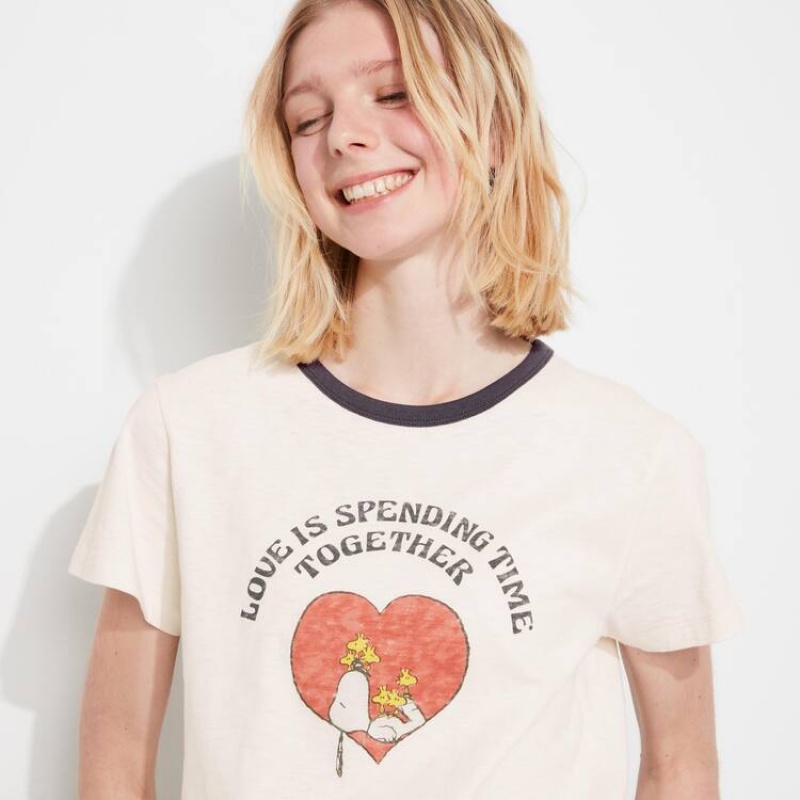 Uniqlo Love Sunshine & Peanuts Ut Graphic Women's T Shirts White | LQSONG457