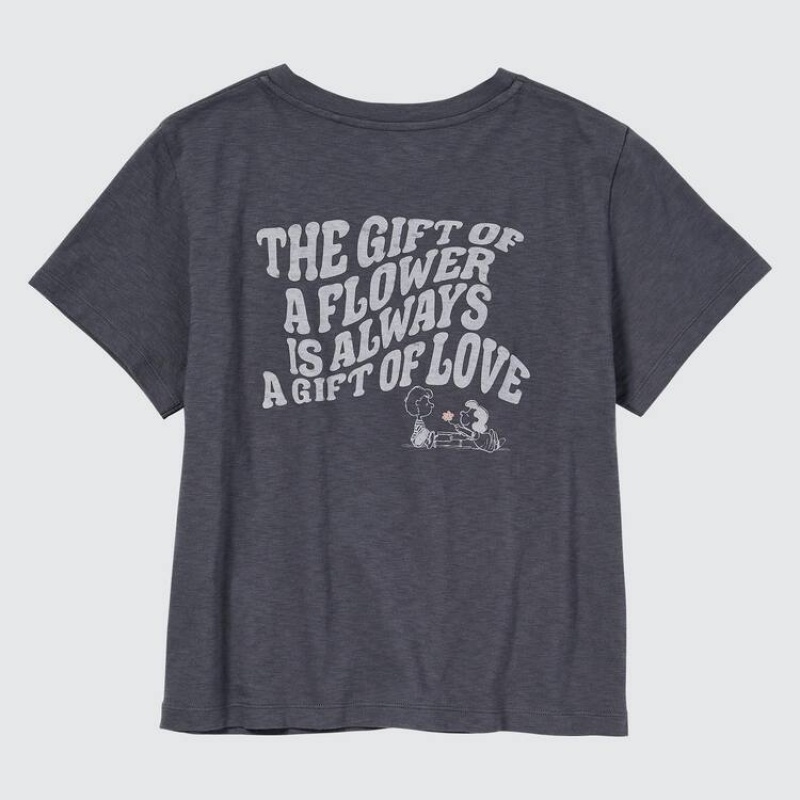 Uniqlo Love Sunshine & Peanuts Ut Graphic Women's T Shirts Dark Grey | JMBYEL217