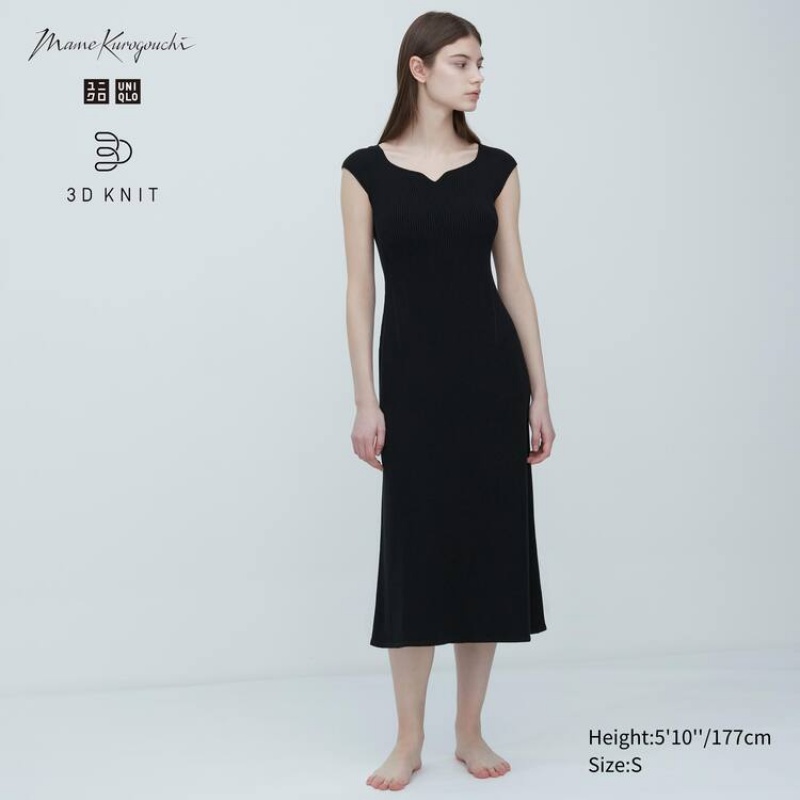 Uniqlo Mame Kurogouchi 3d Knit Seamless Women\'s Dress Black | QTACIF389