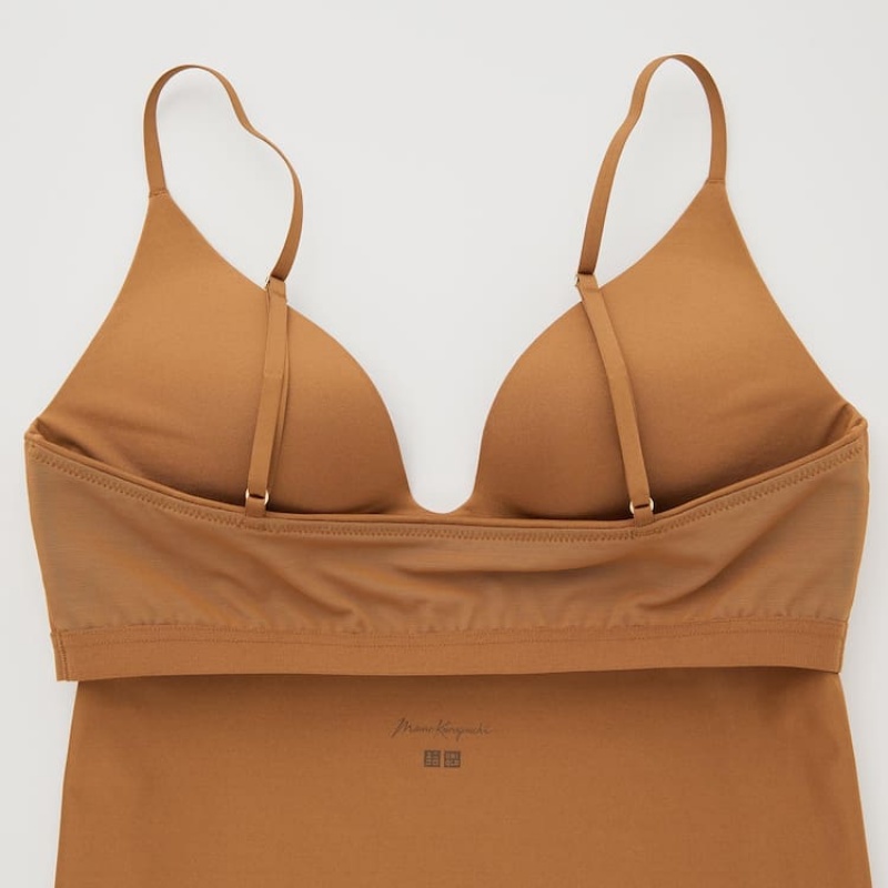 Uniqlo Mame Kurogouchi Airism Plunge Camisole Women's Vest Brown | CYIUNZ572