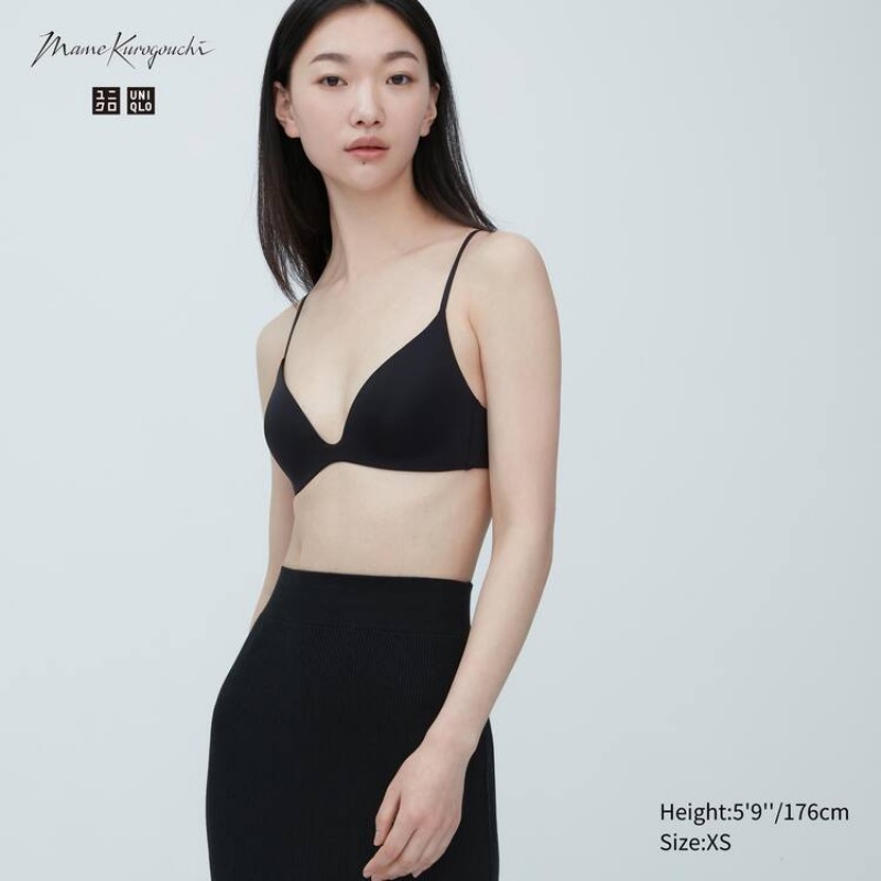 Uniqlo Mame Kurogouchi Plunge Wireless Women\'s Bras Black | PWADLJ132