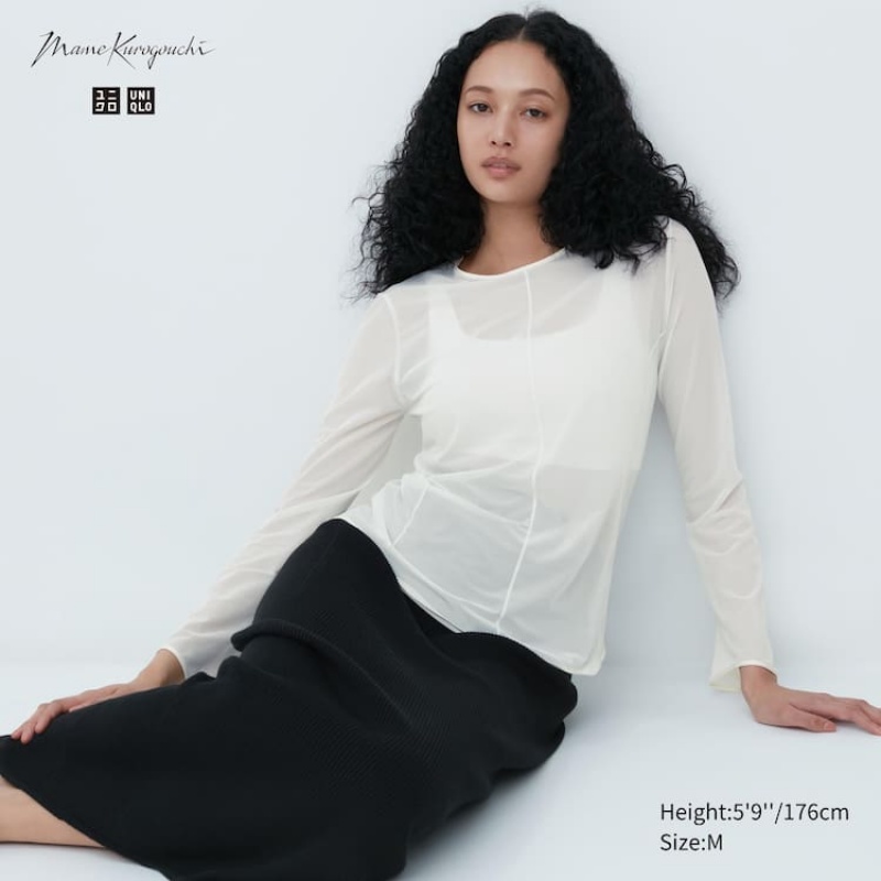 Uniqlo Mame Kurogouchi Sheer Mock Neck Long Sleeved Women\'s Tops White | HSENTW570