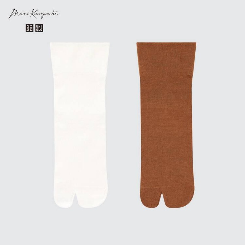 Uniqlo Mame Kurogouchi (Two Pairs) Women\'s Socks White / Brown | GHMKPU915