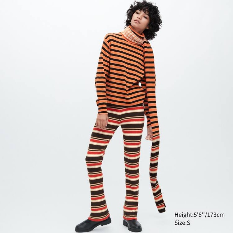 Uniqlo Marni Cashmere Striped Turtleneck Women's Knitwear Orange | XCJFBS049