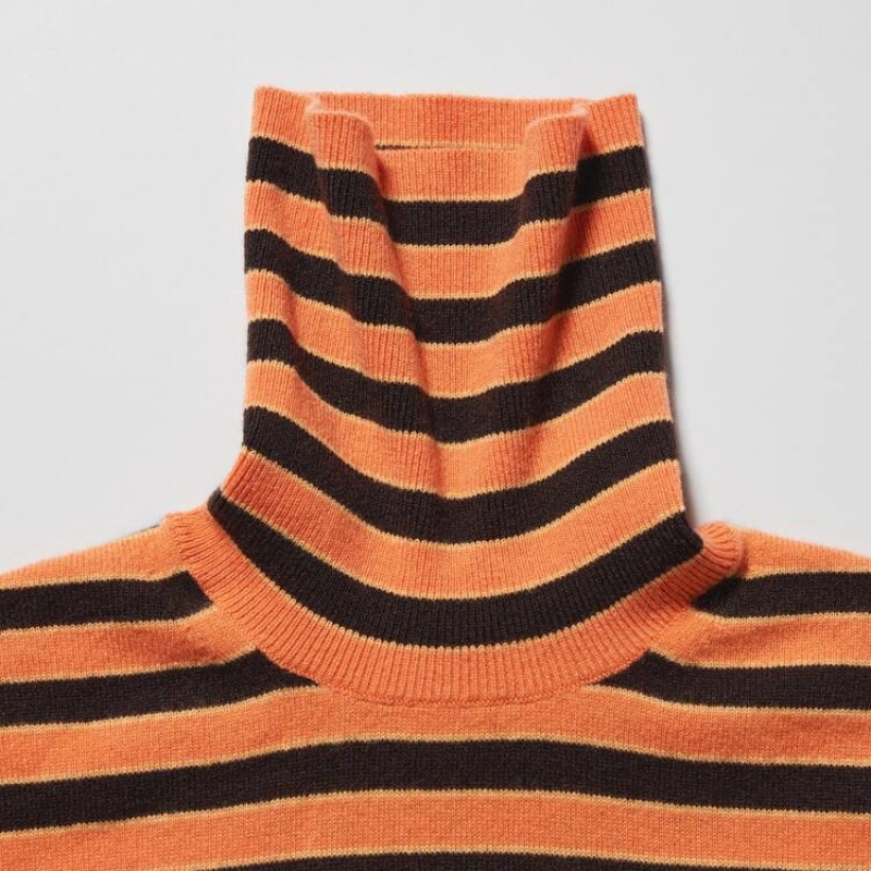 Uniqlo Marni Cashmere Striped Turtleneck Women's Knitwear Orange | XCJFBS049