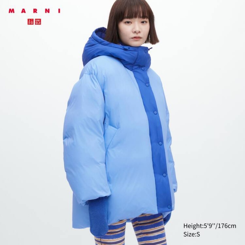 Uniqlo Marni Down Oversized Women\'s Coats Blue | LKQPYS578