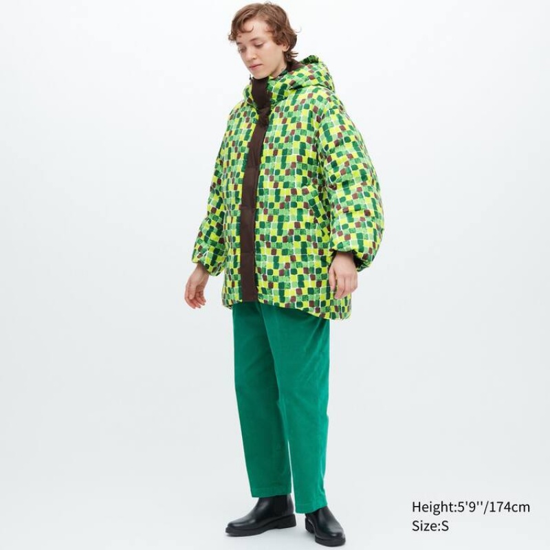 Uniqlo Marni Down Printed Oversized Women's Coats Green | IXZVAW509