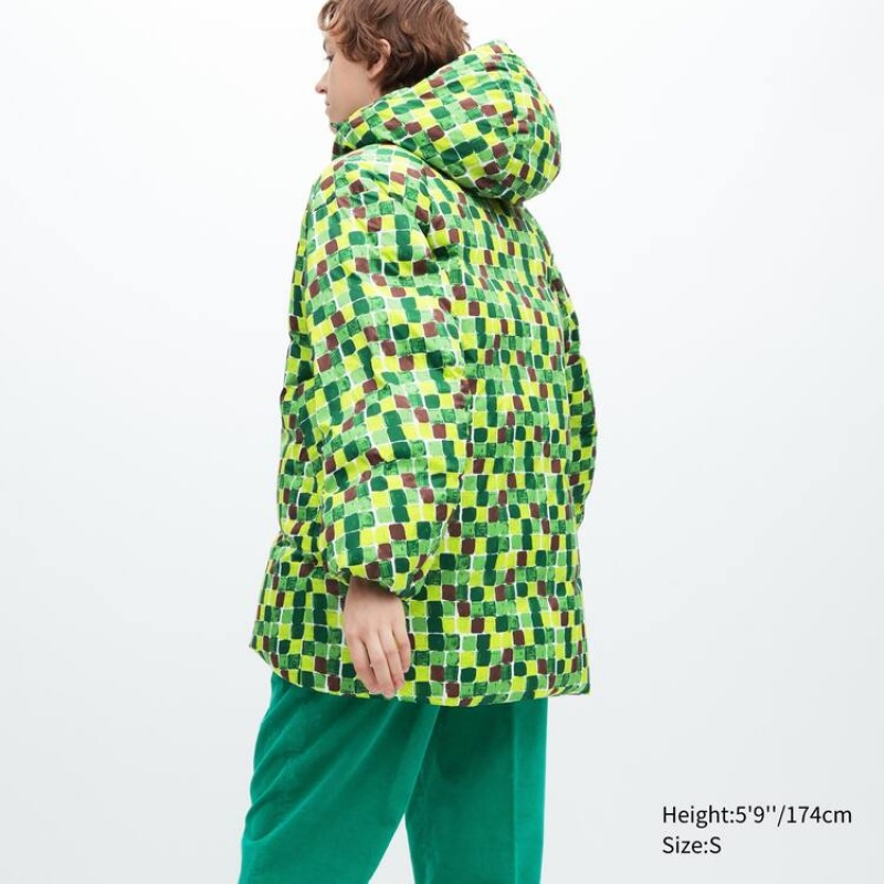 Uniqlo Marni Down Printed Oversized Women's Coats Green | IXZVAW509