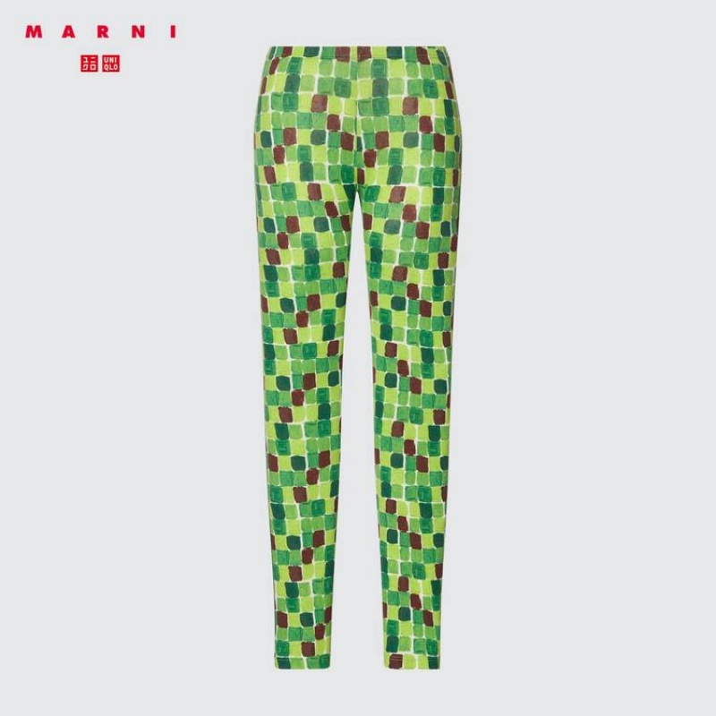 Uniqlo Marni Heattech Printed Thermal Women\'s Leggings Green | FYKADW863