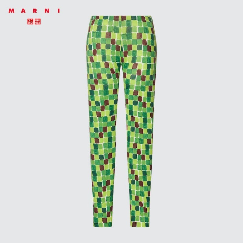 Uniqlo Marni Heattech Printed Thermal Women\'s Leggings Green | RDQBLT394