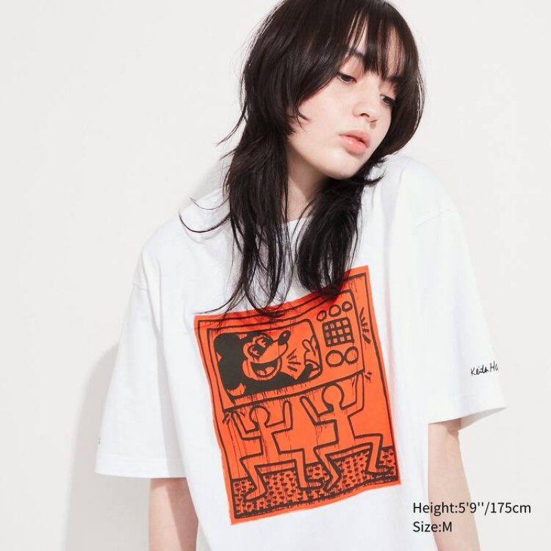 Uniqlo Mickey X Keith Haring Ut Graphic Men's T Shirts White | WLJHKG107