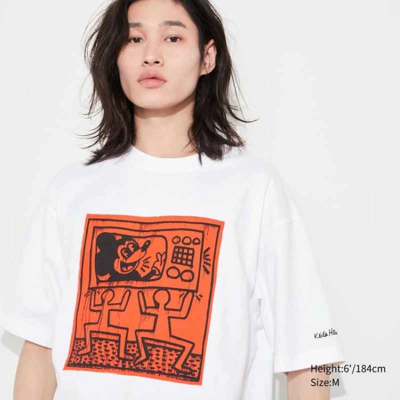 Uniqlo Mickey X Keith Haring Ut Graphic Men\'s T Shirts White | WLJHKG107