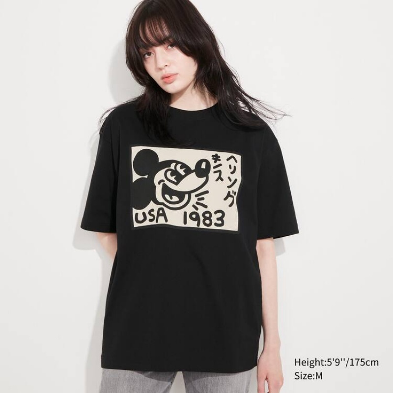 Uniqlo Mickey X Keith Haring Ut Graphic Men's T Shirts Black | AOJKVF370