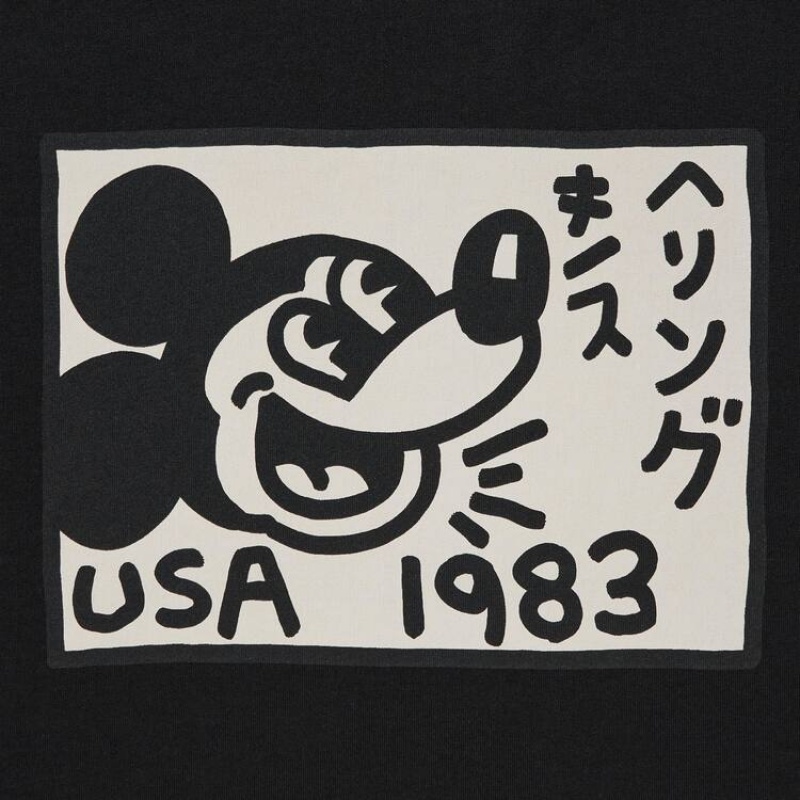 Uniqlo Mickey X Keith Haring Ut Graphic Men's T Shirts Black | AOJKVF370