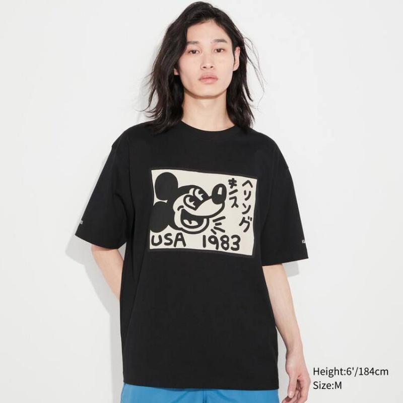 Uniqlo Mickey X Keith Haring Ut Graphic Men's T Shirts Black | AOJKVF370