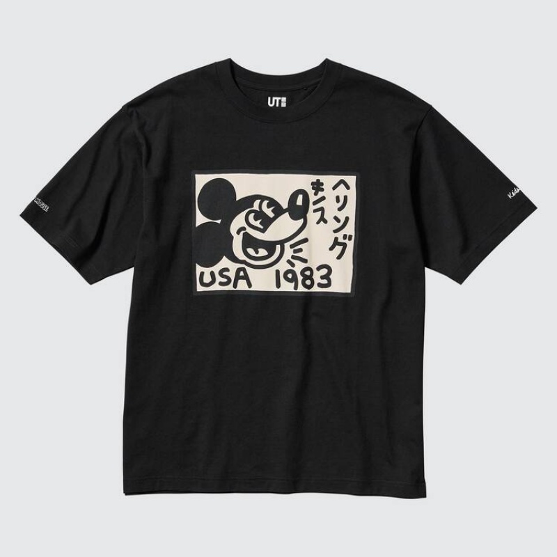 Uniqlo Mickey X Keith Haring Ut Graphic Men's T Shirts Black | AOJKVF370