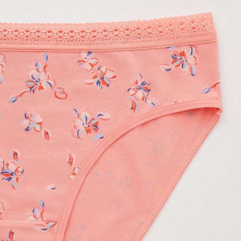 Uniqlo Mid Rise Flower Print Women's Underwear Light Orange | DIJNBY136