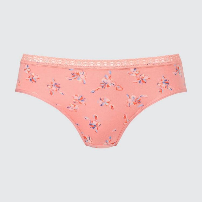 Uniqlo Mid Rise Flower Print Women\'s Underwear Light Orange | DIJNBY136