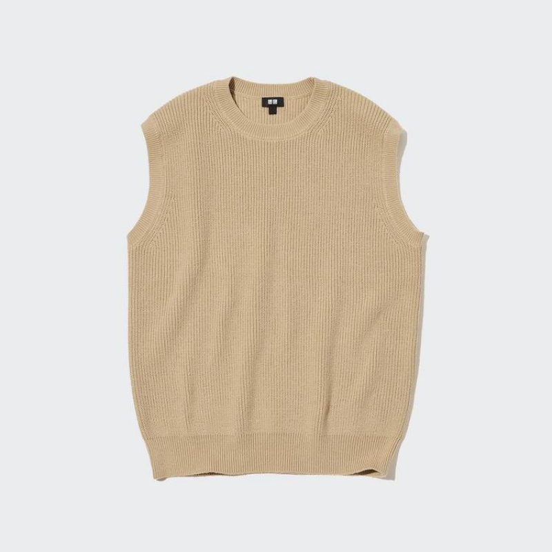 Uniqlo Middle Gauge Knitted Crew Neck Men's Jumpers Beige | JFQHLV208