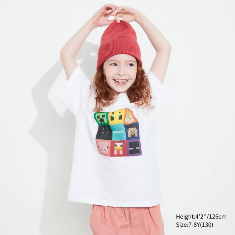 Uniqlo Minecraft Ut Graphic Kids' T Shirts White | JDIMWT580