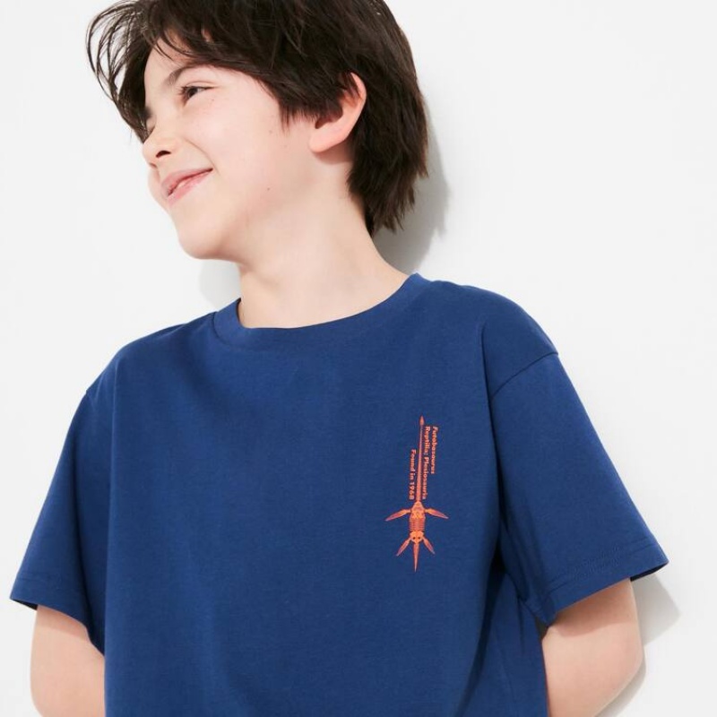 Uniqlo National Museum Of Nature And Science Tokyo Ut Graphic Kids' T Shirts Blue | RGQDXB927