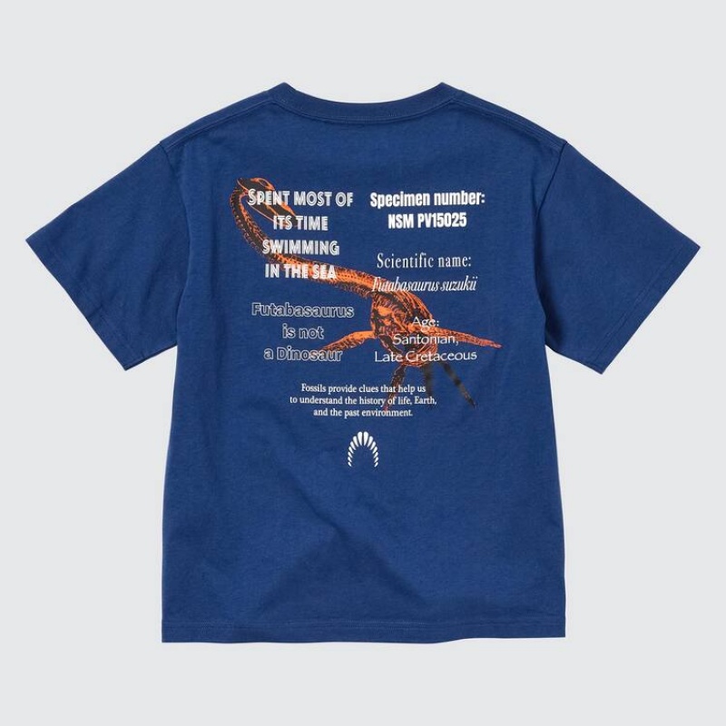 Uniqlo National Museum Of Nature And Science Tokyo Ut Graphic Kids' T Shirts Blue | RGQDXB927