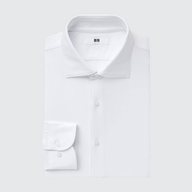 Uniqlo Non-iron Jersey Regular Fit (Semi-cutaway Collar) Men\'s Shirts White | GQXFIS821