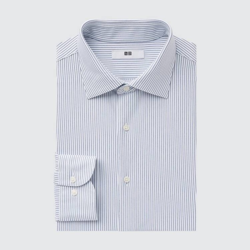 Uniqlo Non-iron Jersey Regular Fit Striped (Semi-cutaway Collar) Men's Shirts Blue | VEQKIG736