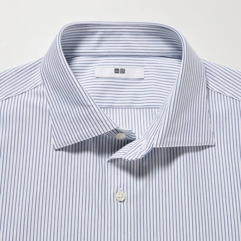 Uniqlo Non-iron Jersey Regular Fit Striped (Semi-cutaway Collar) Men's Shirts Blue | VEQKIG736