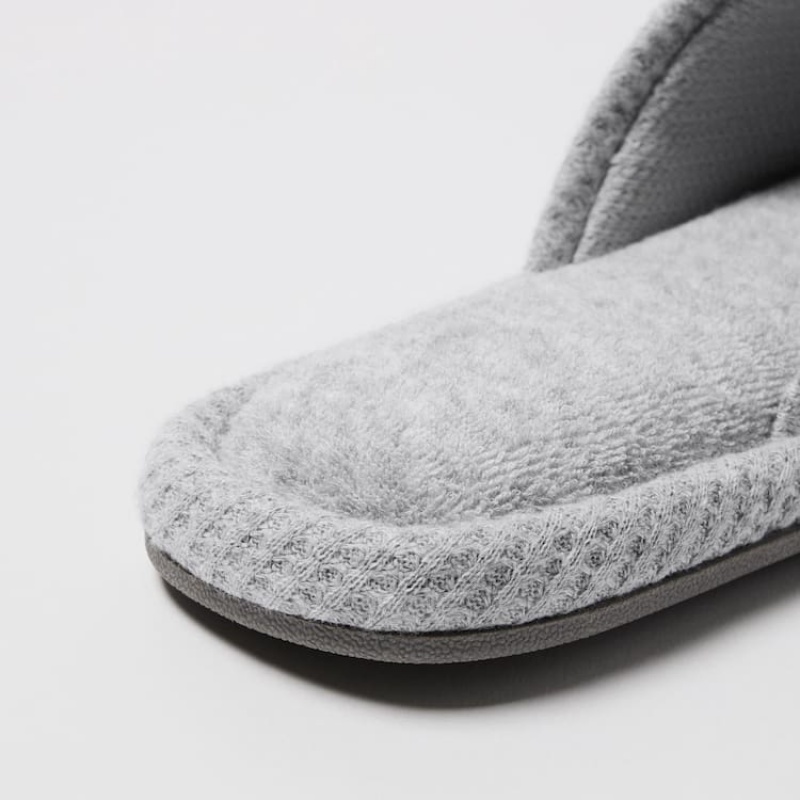 Uniqlo Open Toe Waffle Men's Slippers Grey | DXRGPN837