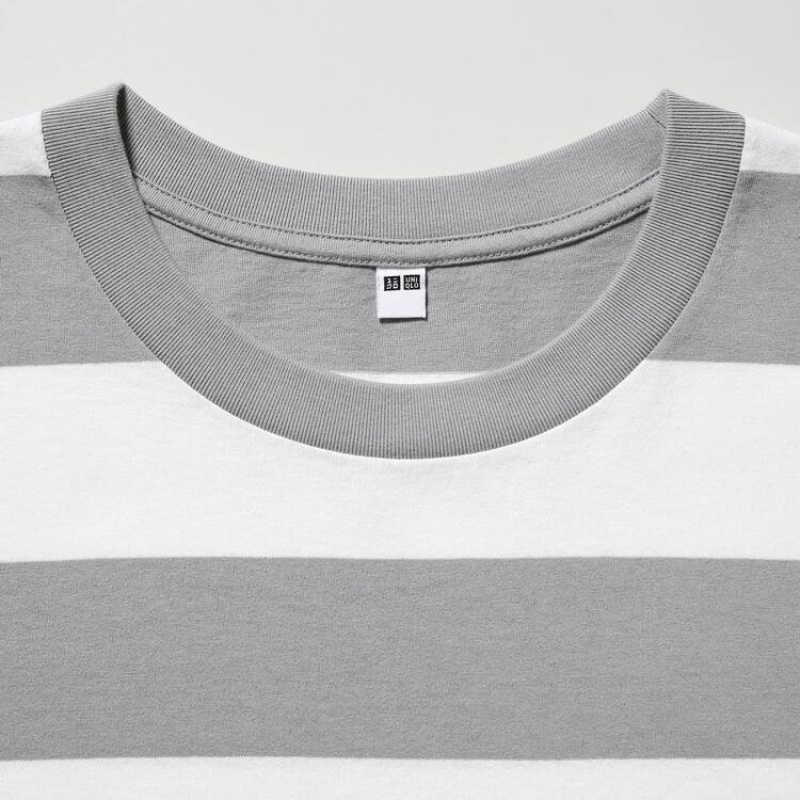 Uniqlo Oversized Striped Half Sleeved Men's T Shirts Grey | MXWTJE843