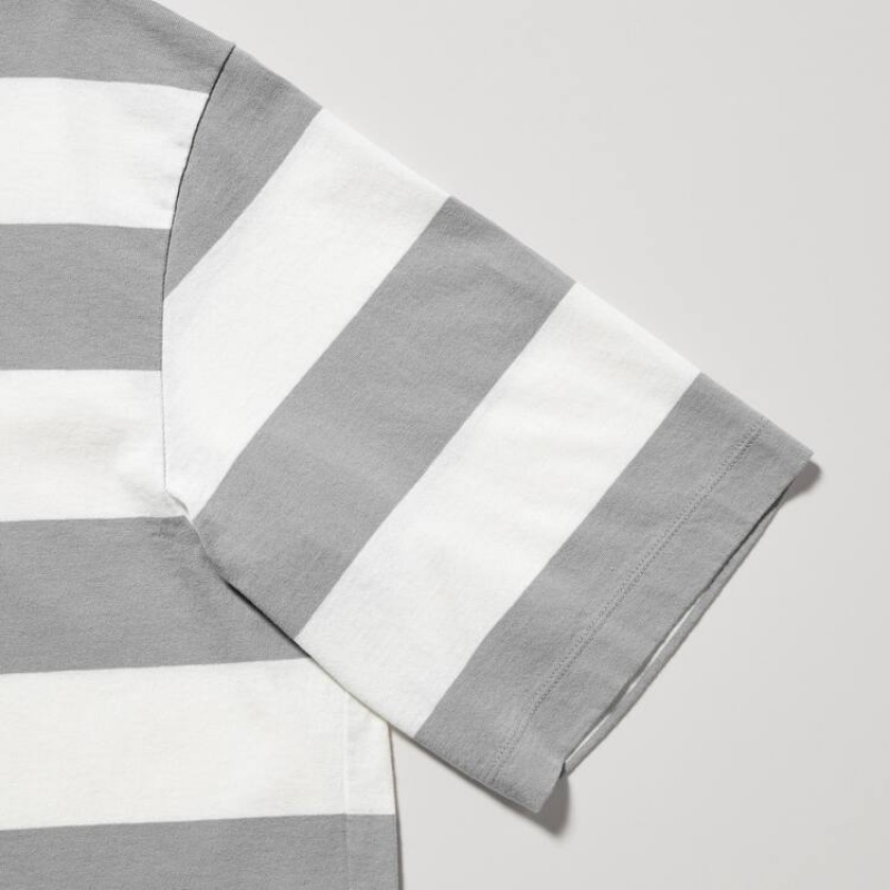 Uniqlo Oversized Striped Half Sleeved Men's T Shirts Grey | MXWTJE843