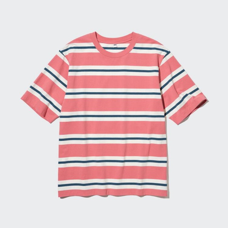 Uniqlo Oversized Striped Half Sleeved Men's T Shirts Pink | MTVGFP915