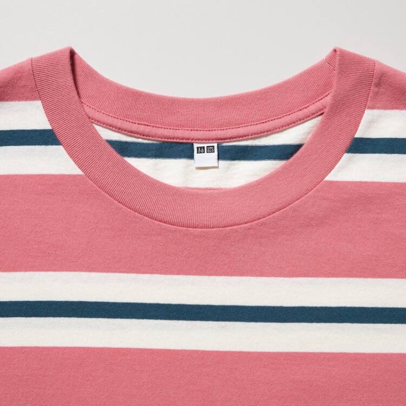 Uniqlo Oversized Striped Half Sleeved Men's T Shirts Pink | MTVGFP915