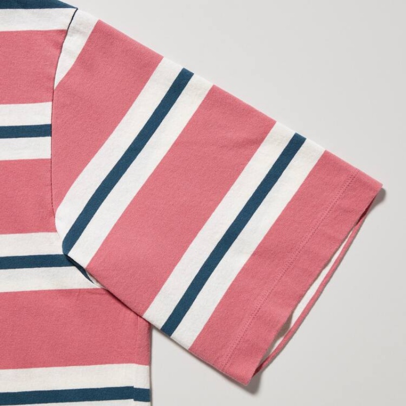 Uniqlo Oversized Striped Half Sleeved Men's T Shirts Pink | MTVGFP915