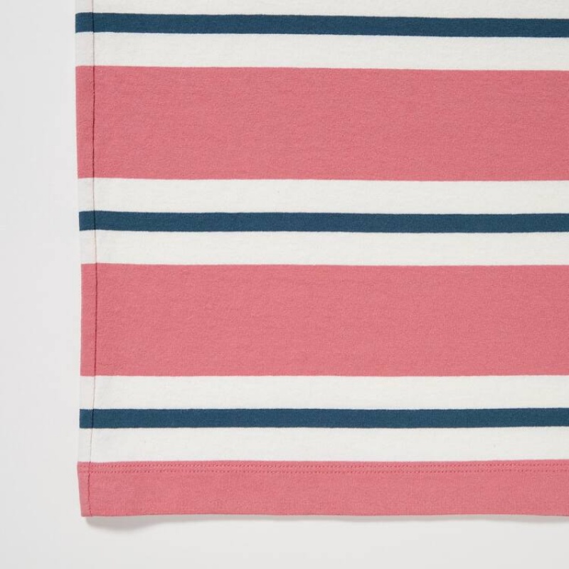 Uniqlo Oversized Striped Half Sleeved Men's T Shirts Pink | MTVGFP915