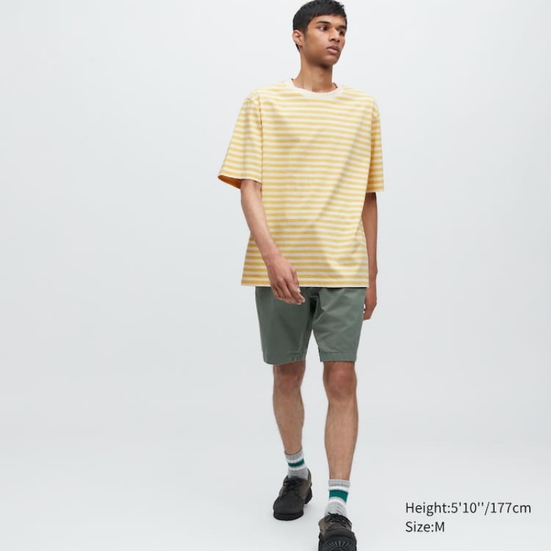 Uniqlo Oversized Striped Half Sleeved Men's T Shirts Yellow | UMILBX137