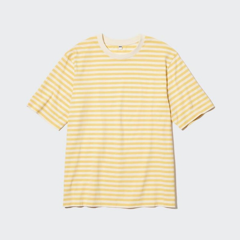 Uniqlo Oversized Striped Half Sleeved Men's T Shirts Yellow | UMILBX137